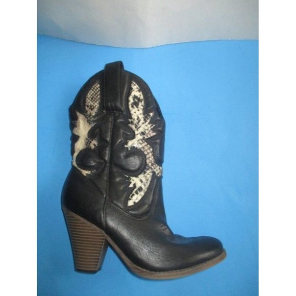 Mia Black Laurene Taupe  Cream Lizard Motif Pull On Cowboy Boots - Size 8.5 - Picture 2 of 11